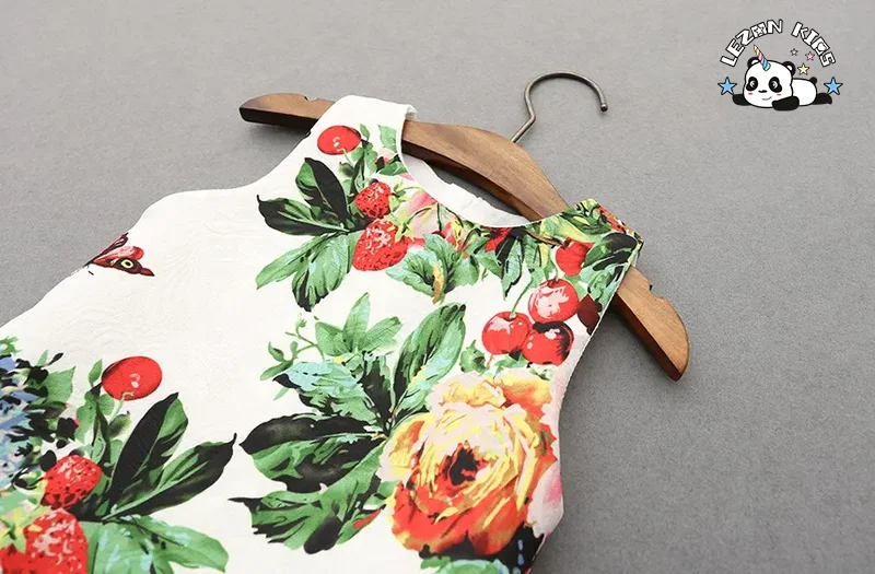 LEZONKIDS - Vestido impresso sem mangas com flores por atacado para meninas, vestido de festa de aniversário, roupas casuais para 2-14 anos